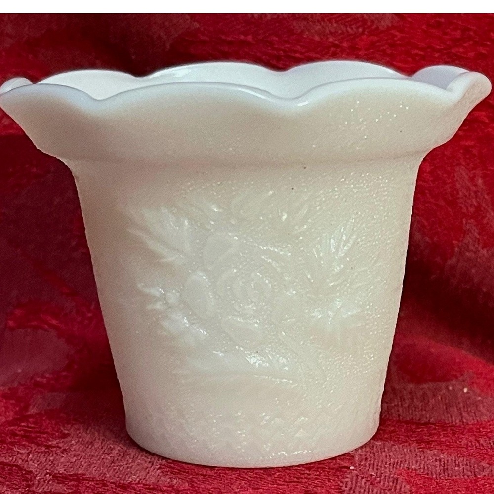 Vintage 60s Milk Glass White Votive Candle Holder Raised Texture Floral Pattern